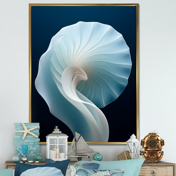 Designart "Nautilus Spiral In Azure Depths I" Nautilus Floater Framed Canvas Art Print