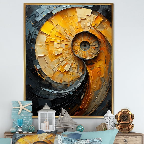 Designart "Nautilus Spiral In Lemon Labyrinth" Nautilus Floater Framed Canvas Art Print