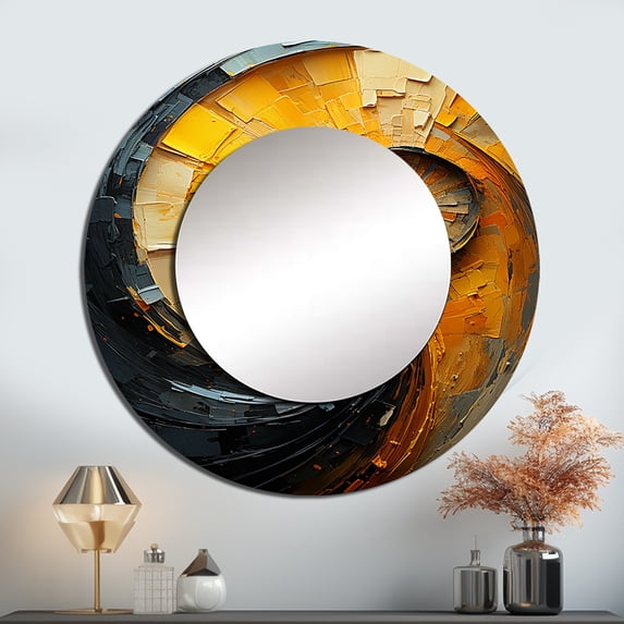 Designart "Nautilus Spiral In Lemon Labyrinth" Nautilus Yellow Large Round Mirror - Round Bedroom Mirror Wall Decor - Modern Round Printed Mirror - 29" x 29"