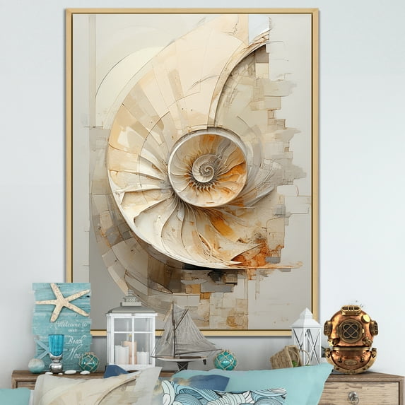 Designart "Nautilus With Abstract Snails I" Nautilus Floater Framed Canvas Wall Art