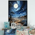 thumbnail image 1 of Designart "Navy Blue Beige Moonlight Painting Dot" Cottage Floater Framed Wall Decor, 1 of 7
