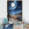 thumbnail image 1 of Designart "Navy Blue Beige Moonlight Painting Dot" Cottage Floater Framed Wall Decor, 1 of 7