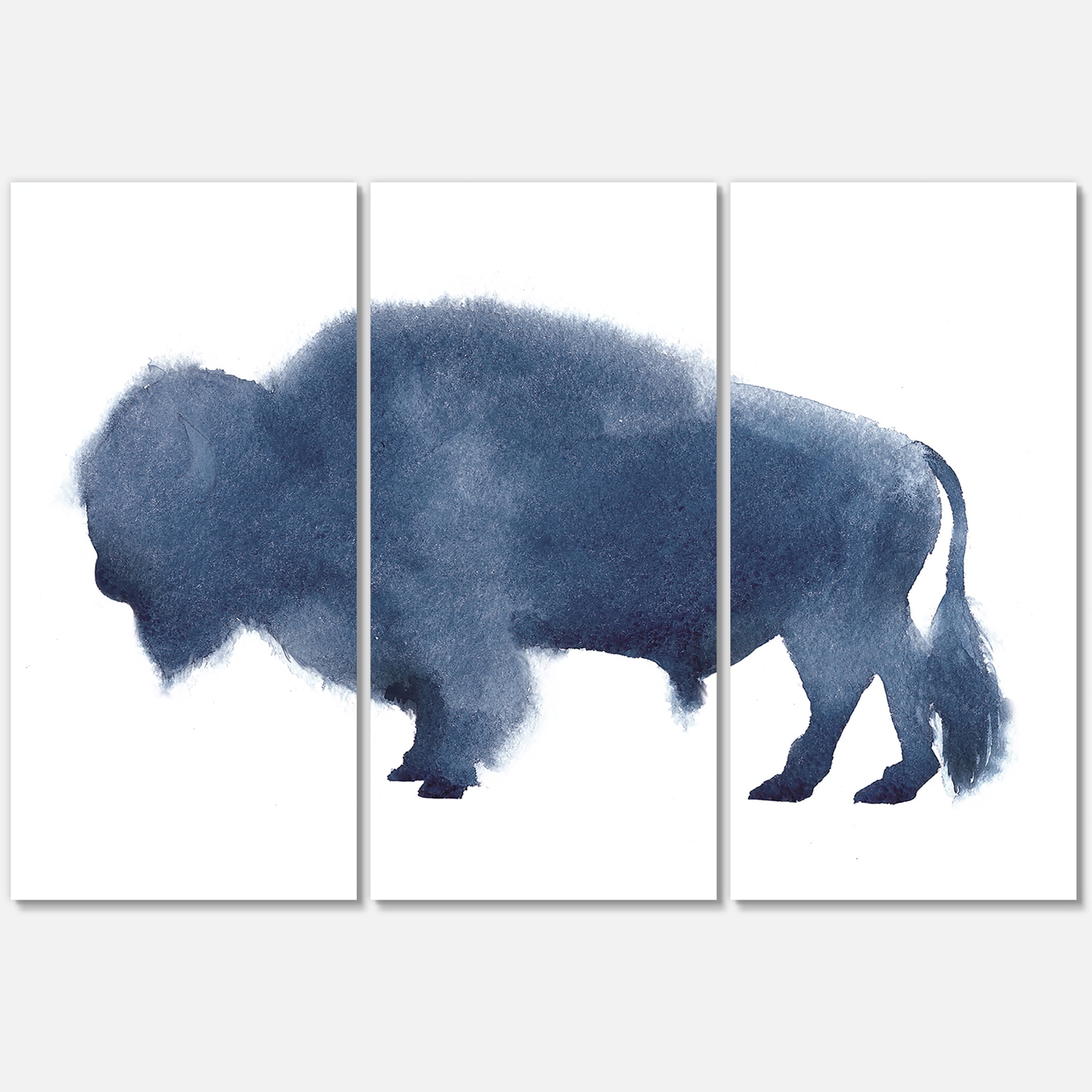 Designart ' Navy Blue Bison Silhouette On White ' Farmhouse Canvas Wall Art Print