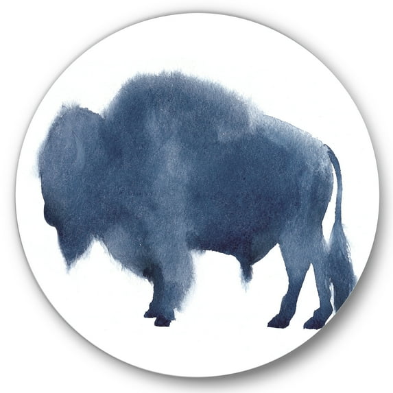 Designart 'Navy Blue Bison Silhouette On White' Farmhouse Circle Metal Wall Art 11x11 - Disc of 11