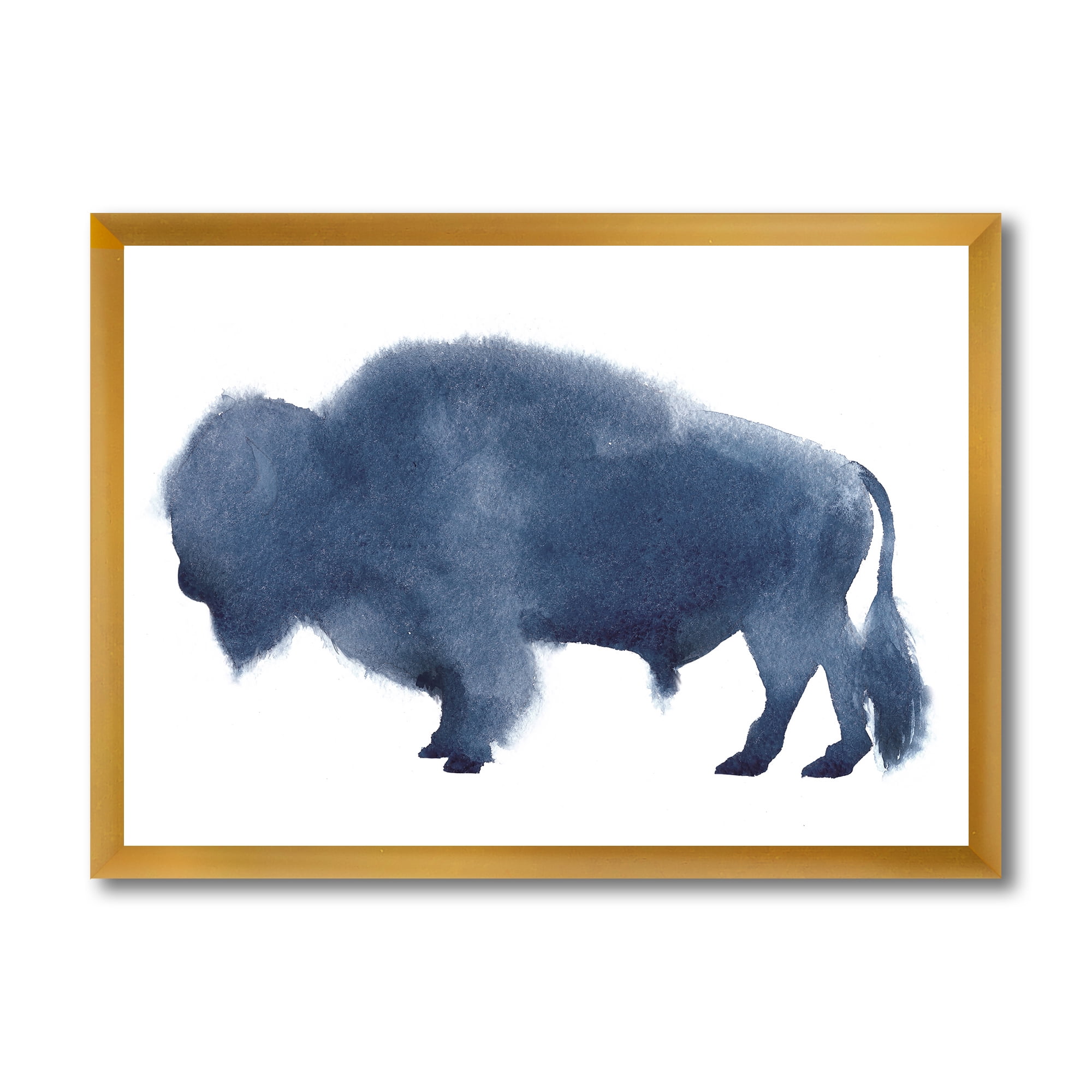 Designart 'Navy Blue Bison Silhouette On White' Farmhouse Framed Art Print