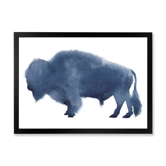 Designart 'Navy Blue Bison Silhouette On White' Farmhouse Framed Art Print