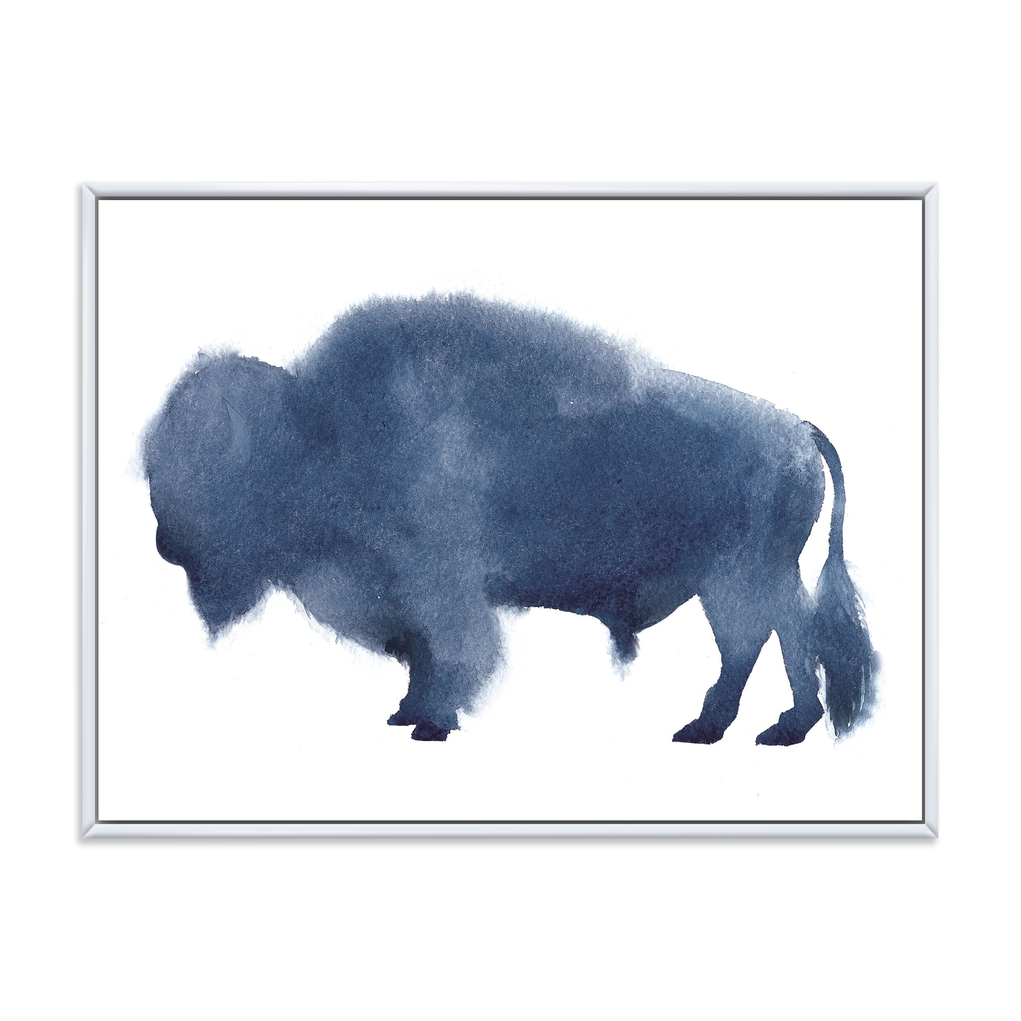 Designart 'Navy Blue Bison Silhouette On White' Farmhouse Framed Canvas Wall Art Print