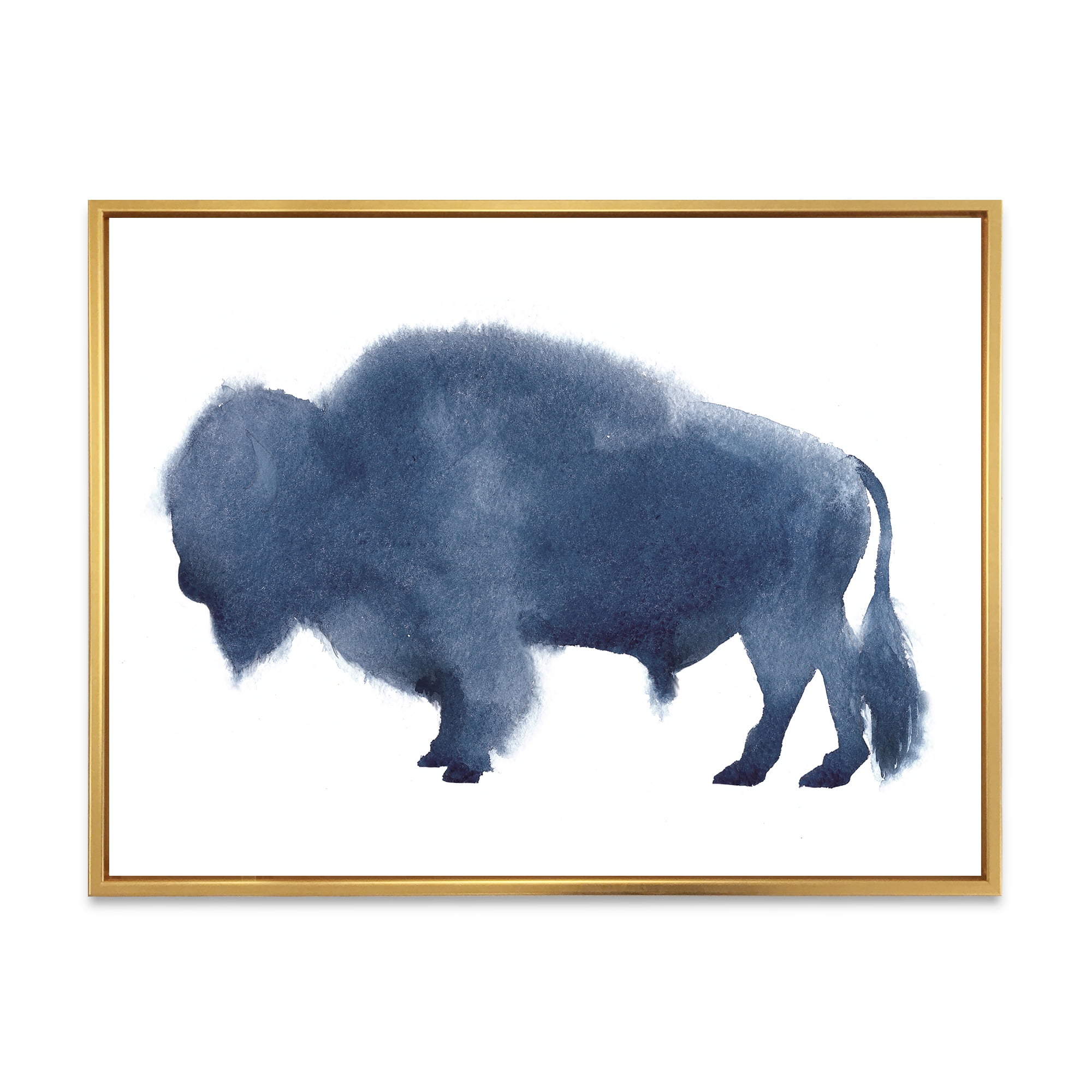 Designart 'Navy Blue Bison Silhouette On White' Farmhouse Framed Canvas Wall Art Print