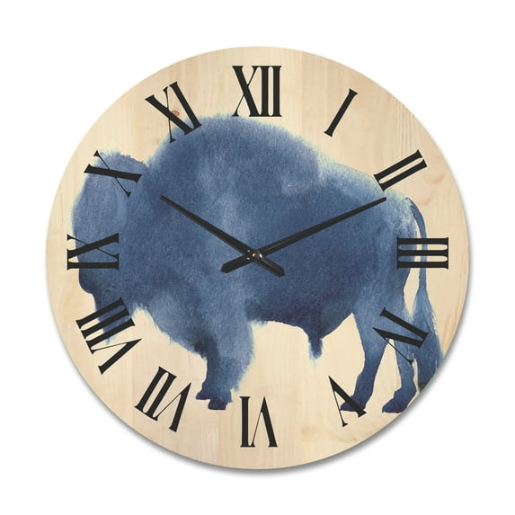 Designart 'Navy Blue Bison Silhouette On White' Farmhouse Wood Wall Clock