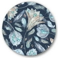 thumbnail image 1 of Designart 'Navy Blue Botanical Pattern With Feathers' Traditional Circle Metal Wall Art 29x29 - Disc of 29, 1 of 5