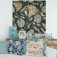 thumbnail image 1 of Designart 'Navy Blue Botanical Pattern With Feathers' Traditional Print on Natural Pine Wood, 1 of 1