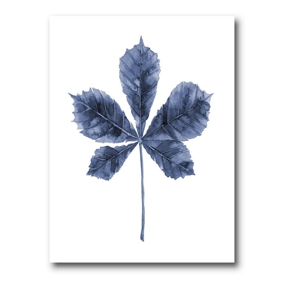 Designart ' Navy Blue Chestnut Leaf On White ' Traditional Canvas Wall Art Print