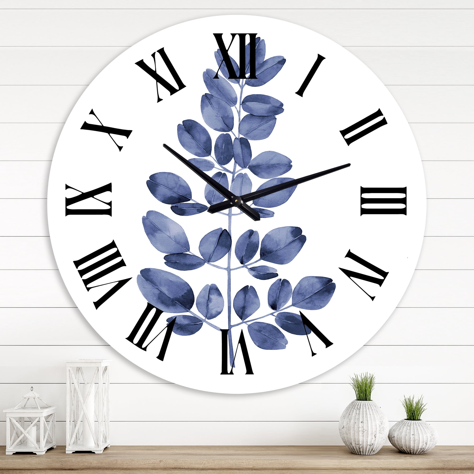 Designart 'Navy Blue Eucalyptus Ii' Traditional Wall Clock