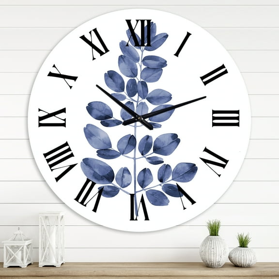 Designart 'Navy Blue Eucalyptus Ii' Traditional Wall Clock