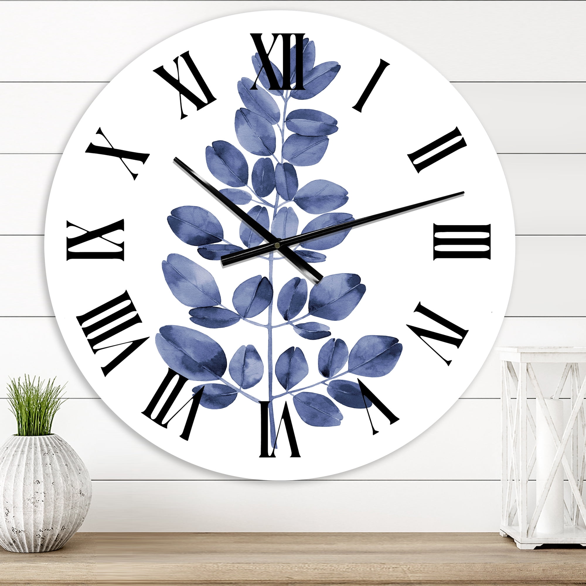 Designart 'Navy Blue Eucalyptus Ii' Traditional Wall Clock
