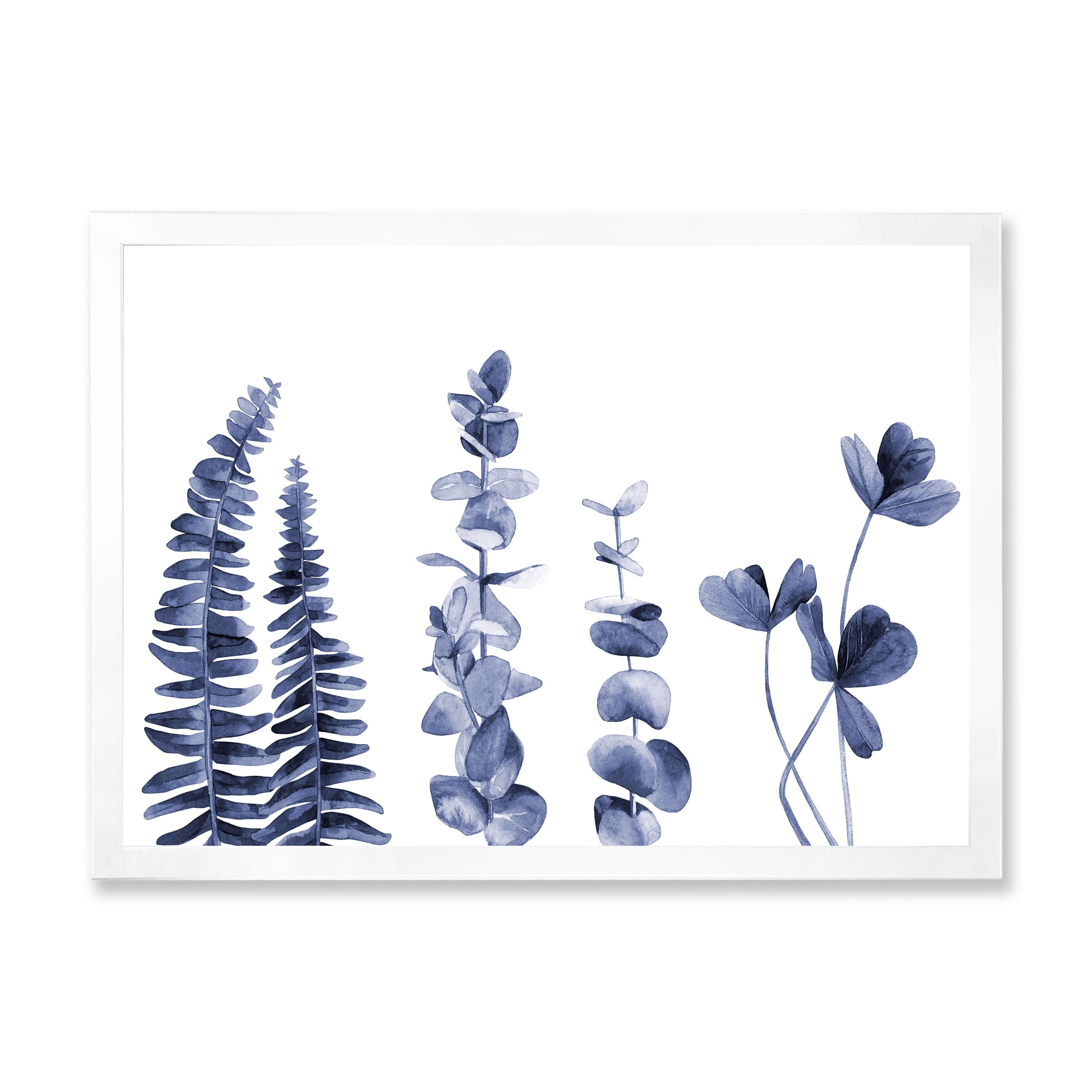 Designart 'Navy Blue Eucalyptus On White I' Traditional Framed Art Print