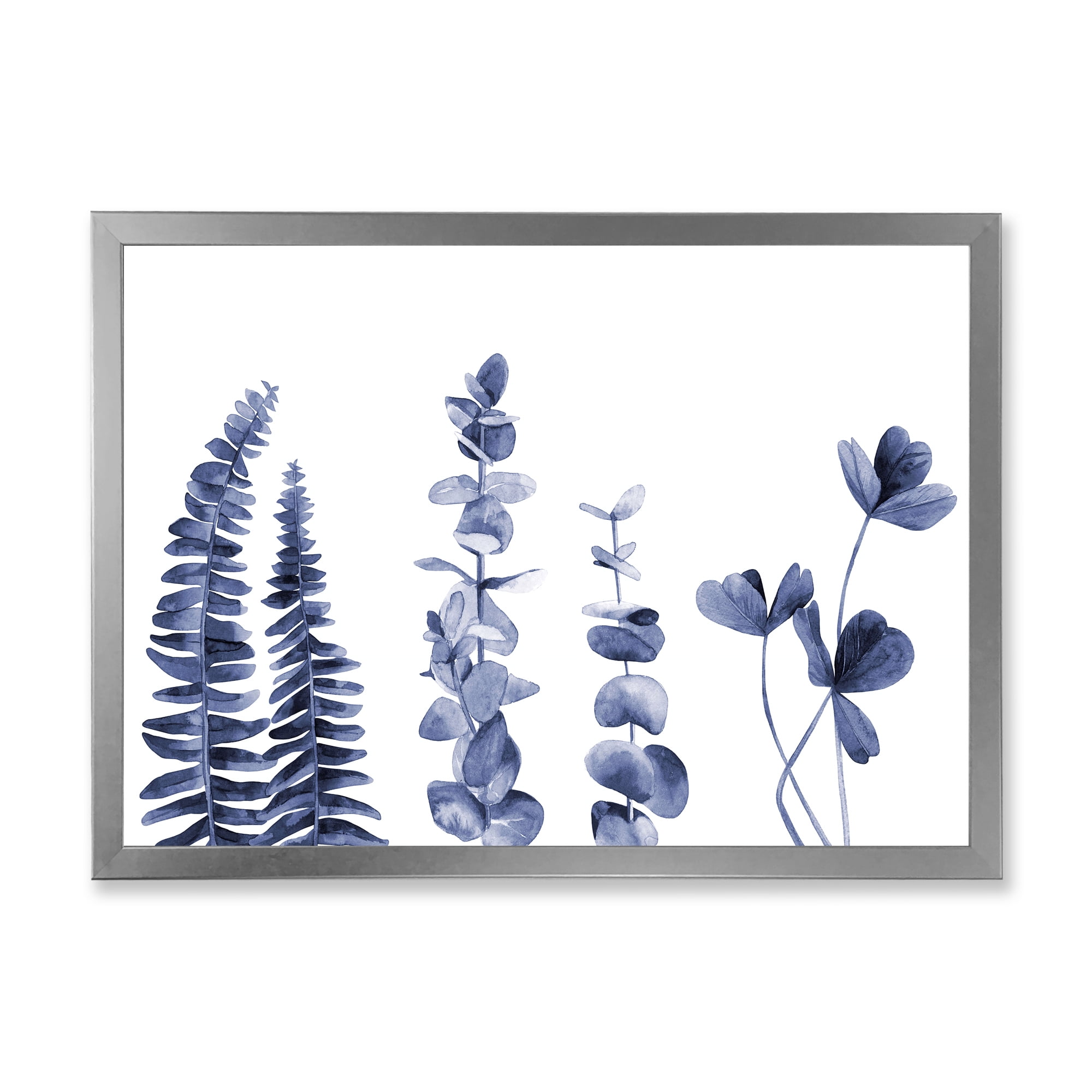 Designart 'Navy Blue Eucalyptus On White I' Traditional Framed Art Print