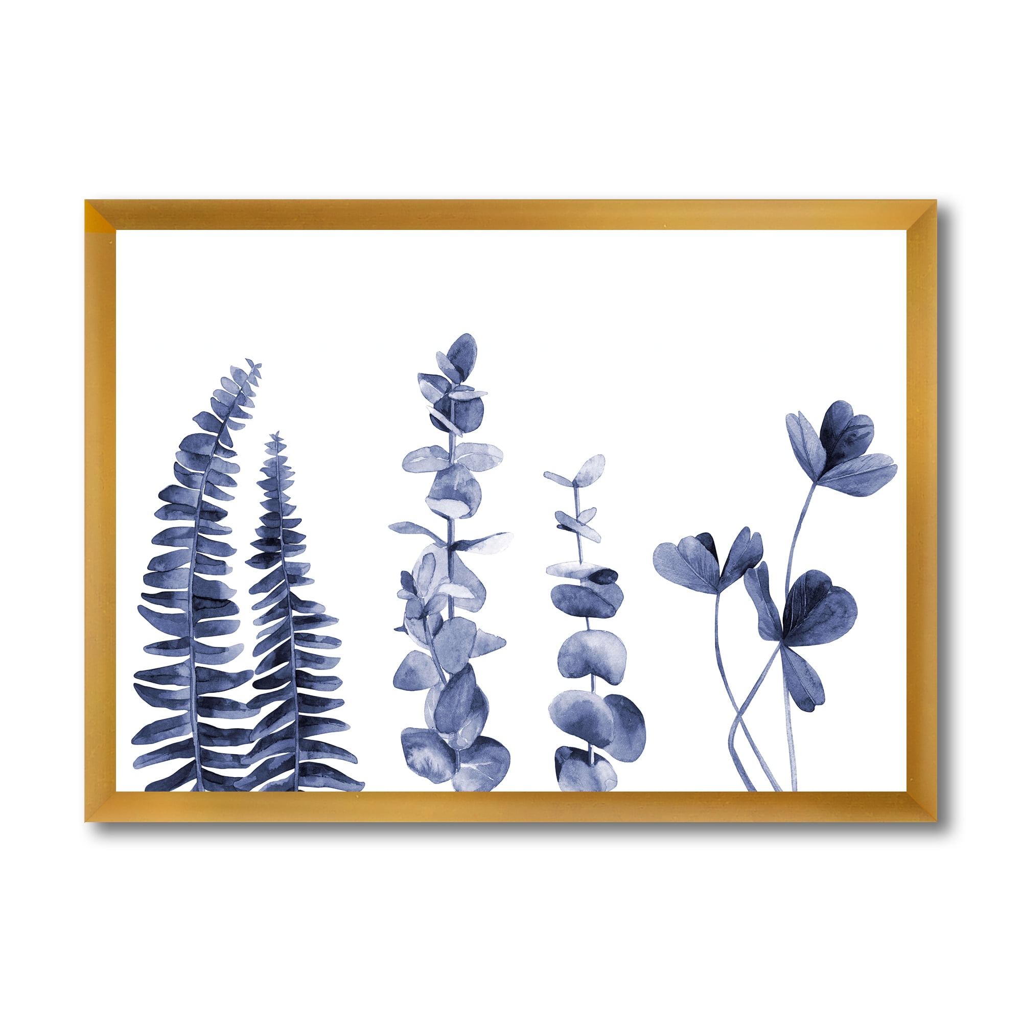 Designart 'Navy Blue Eucalyptus On White I' Traditional Framed Art Print