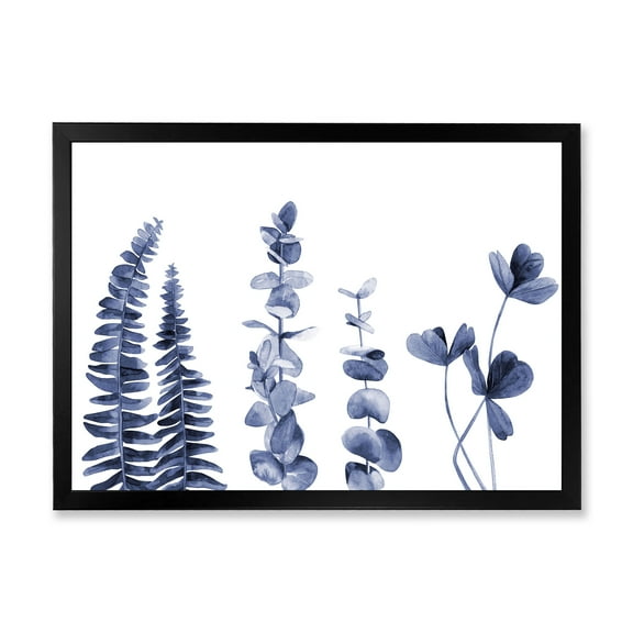 Designart 'Navy Blue Eucalyptus On White I' Traditional Framed Art Print