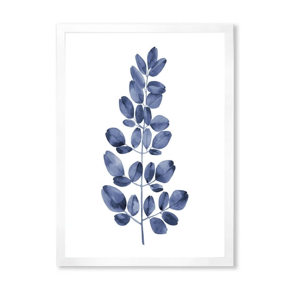 Designart 'Navy Blue Eucalyptus On White' Traditional Framed Art Print