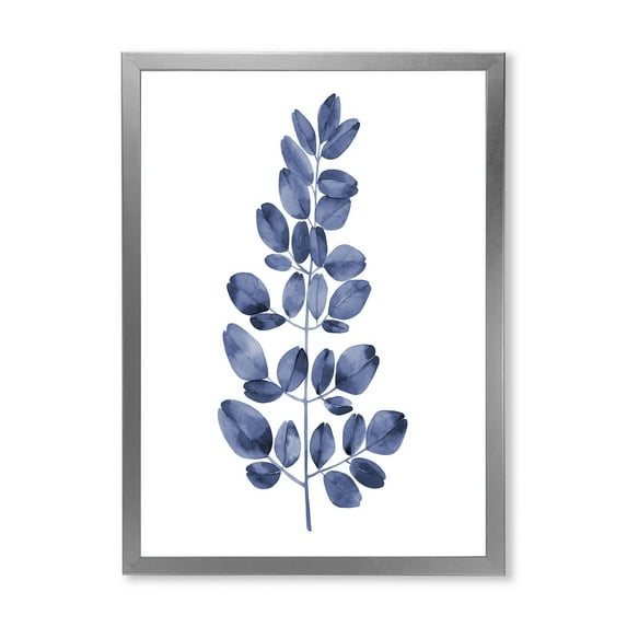 Designart 'Navy Blue Eucalyptus On White' Traditional Framed Art Print