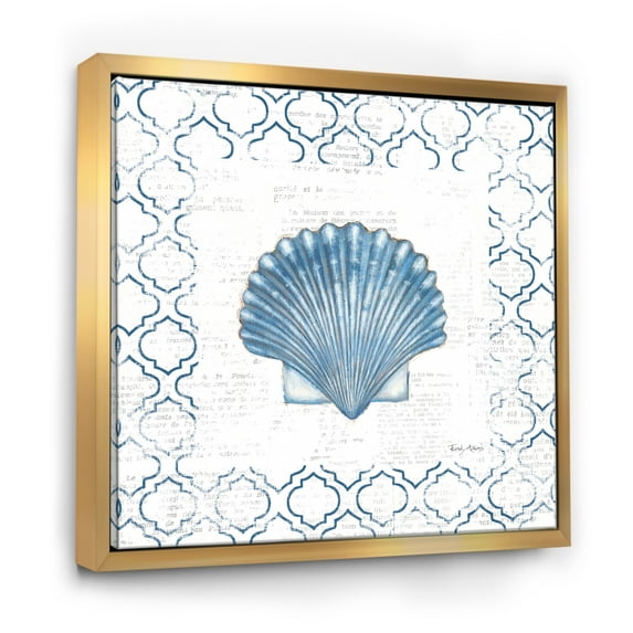 Designart ' Navy Blue Scallop Shell ' Nautical & Coastal Framed Canvas