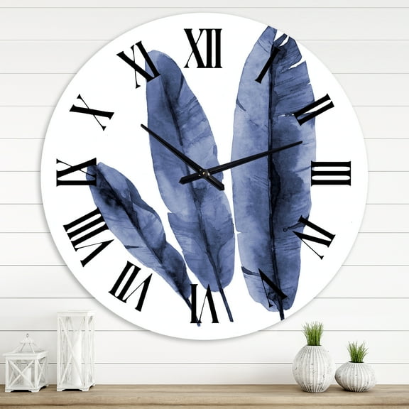 Designart 'Navy Blue Tropical Banana Leaves' Tropical Wall Clock