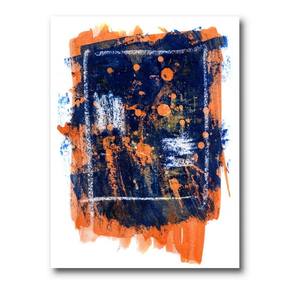 Designart ' Navy Blue and Orange Abstract ' Modern Canvas Wall Art Print