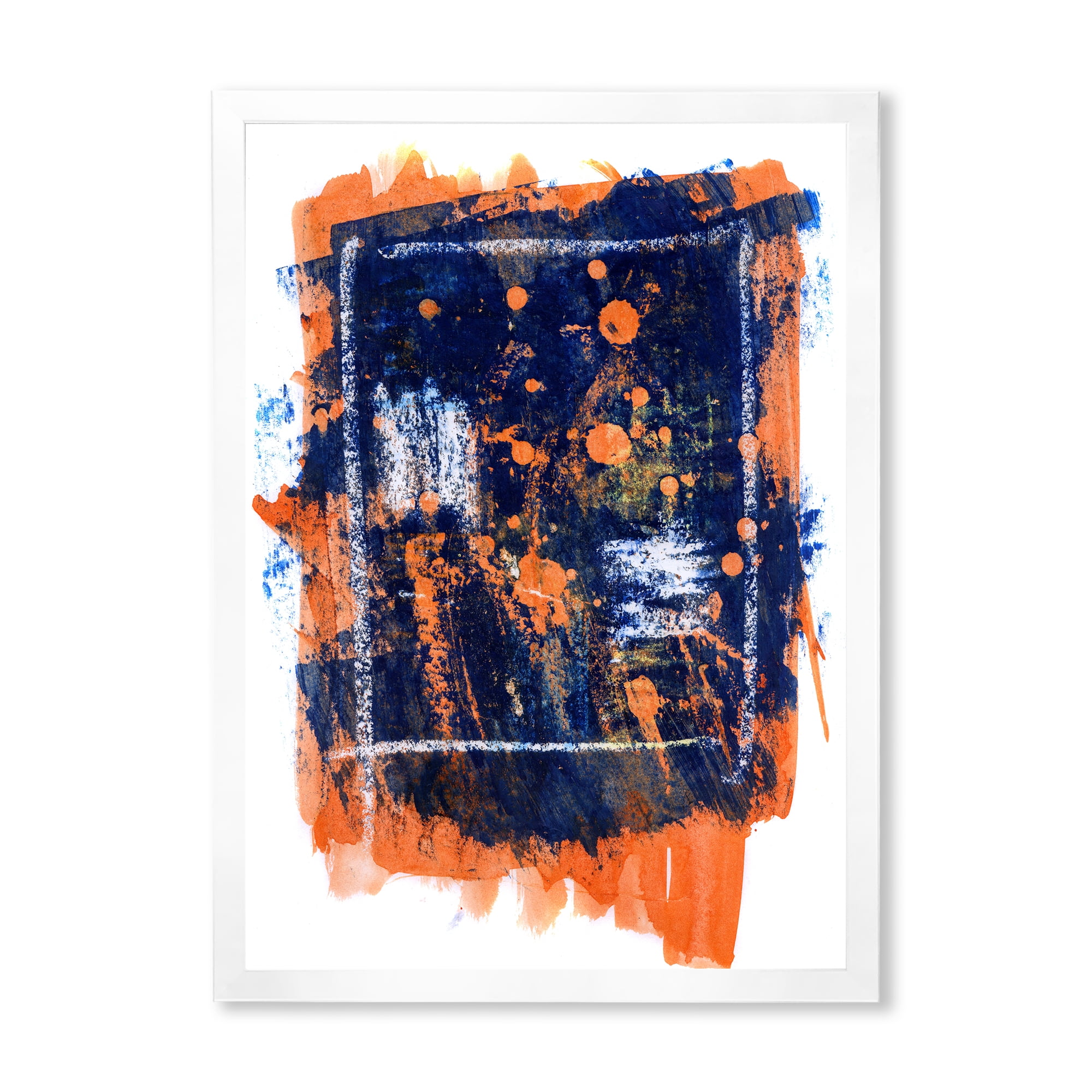Designart 'Navy Blue and Orange Abstract' Modern Framed Art Print