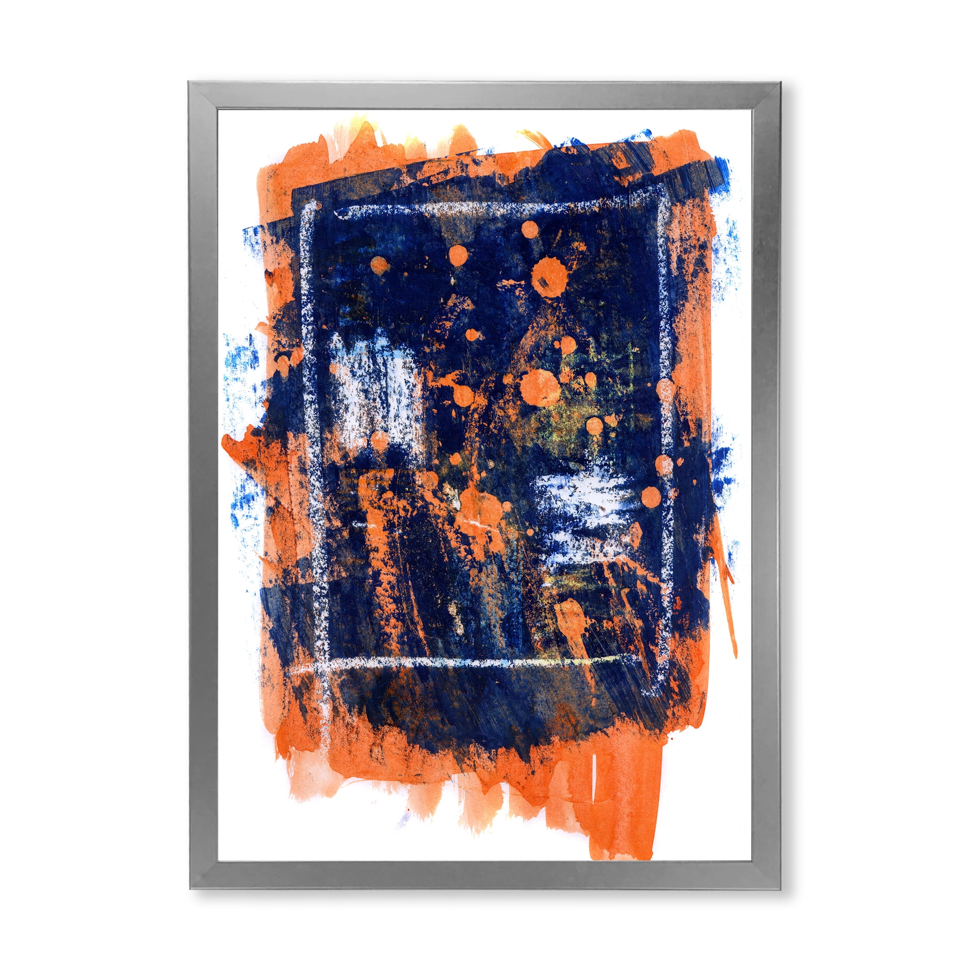 Designart 'Navy Blue and Orange Abstract' Modern Framed Art Print