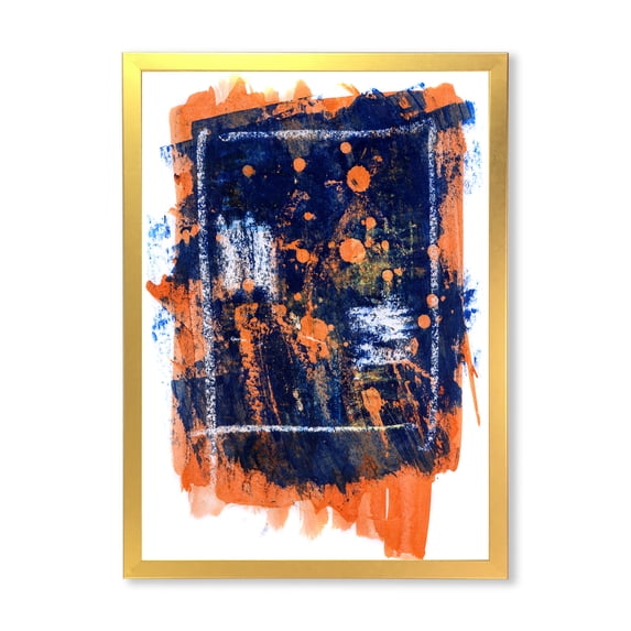 Designart 'Navy Blue and Orange Abstract' Modern Framed Art Print