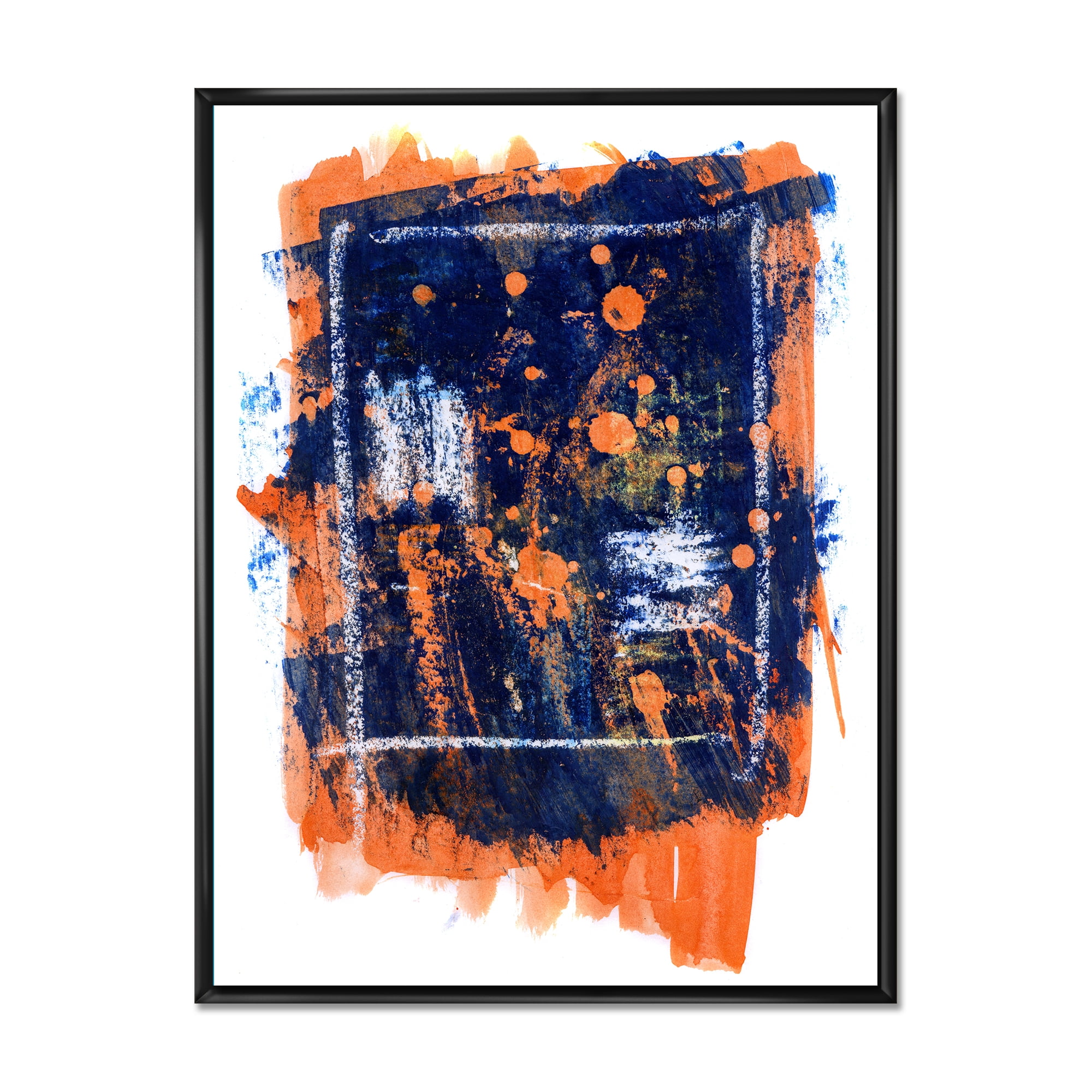 Designart 'Navy Blue and Orange Abstract' Modern Framed Canvas Wall Art Print