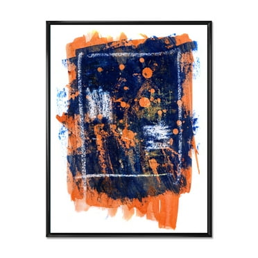 Designart 'Navy Blue and Orange Abstract' Modern Framed Canvas Wall Art Print