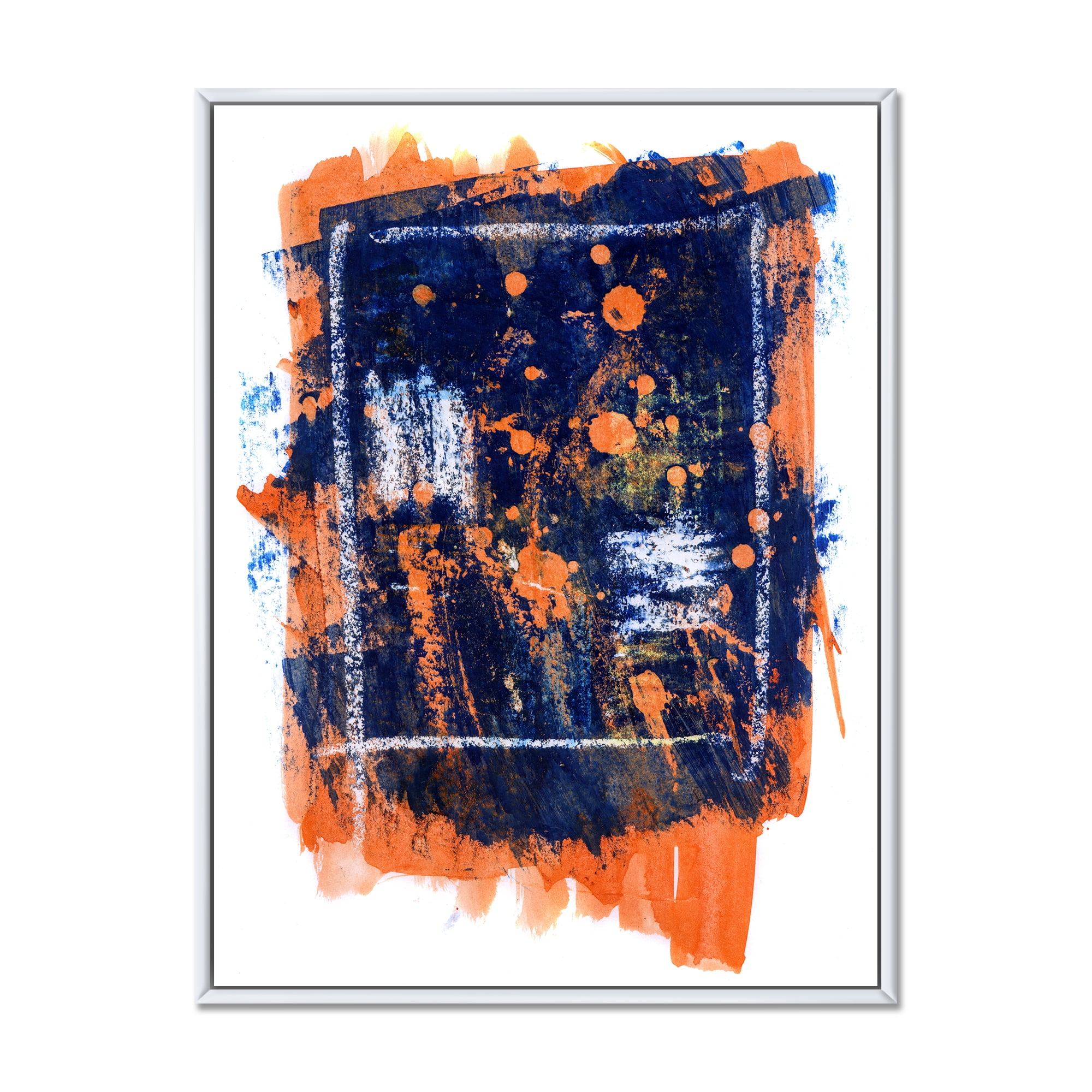 Designart 'Navy Blue and Orange Abstract' Modern Framed Canvas Wall Art Print