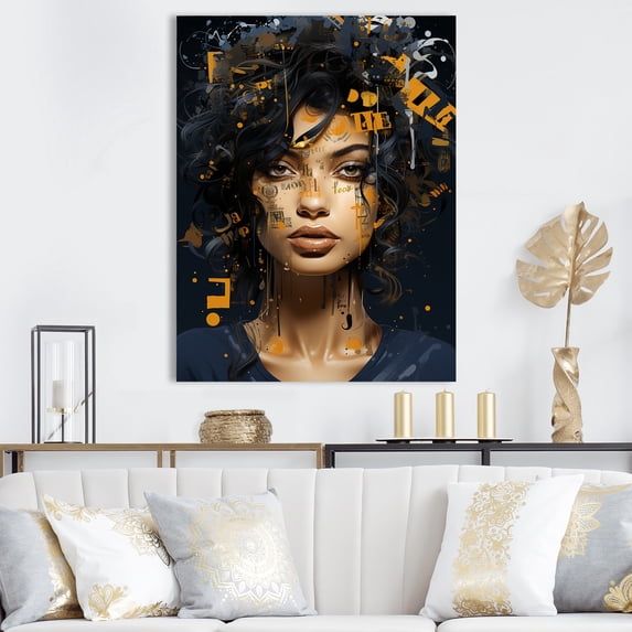 Designart "Navy Narratives Of A Woman I" Fashion Woman Canvas Art Print