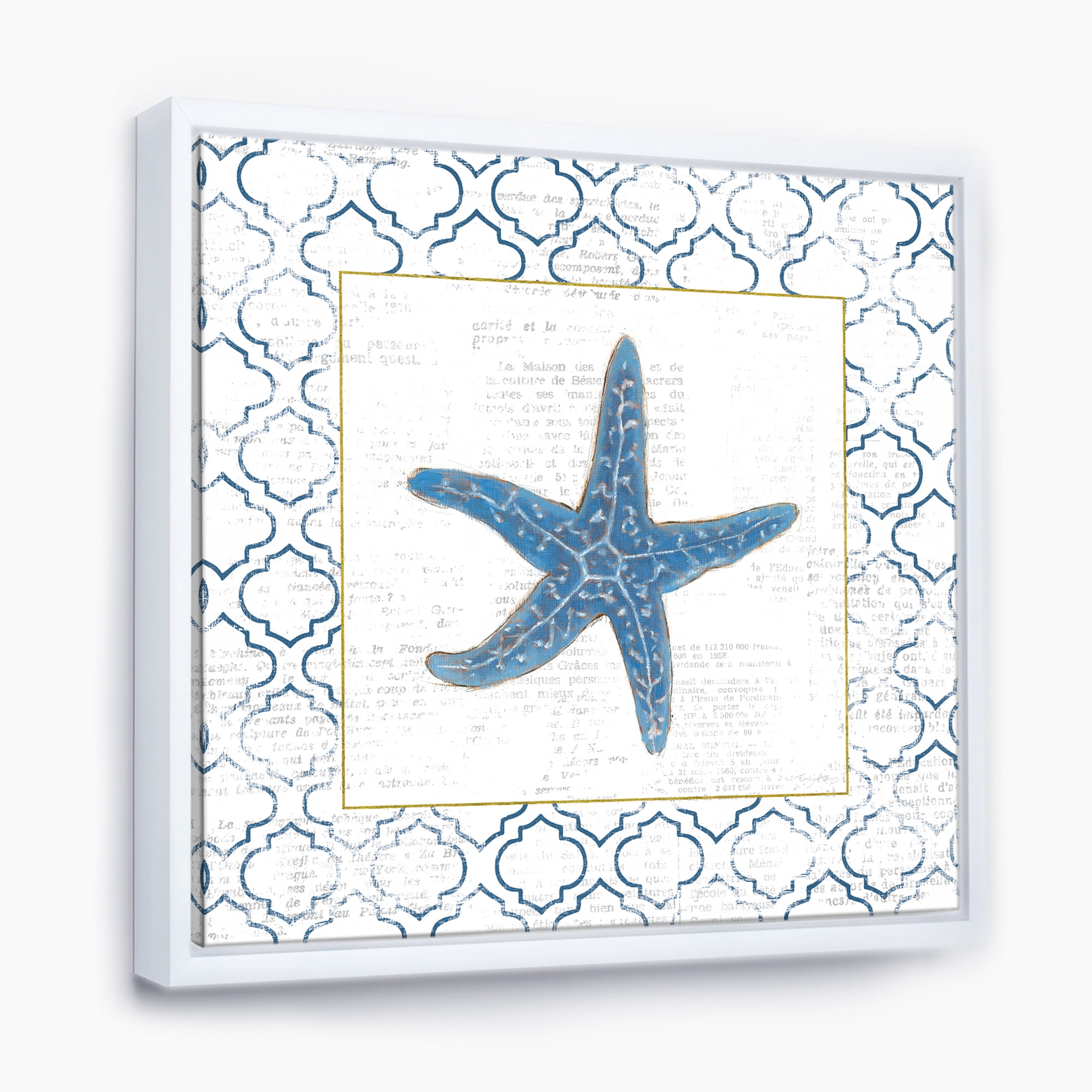 Designart ' Navy Starfish with Gold ' Nautical & Coastal Framed Canvas