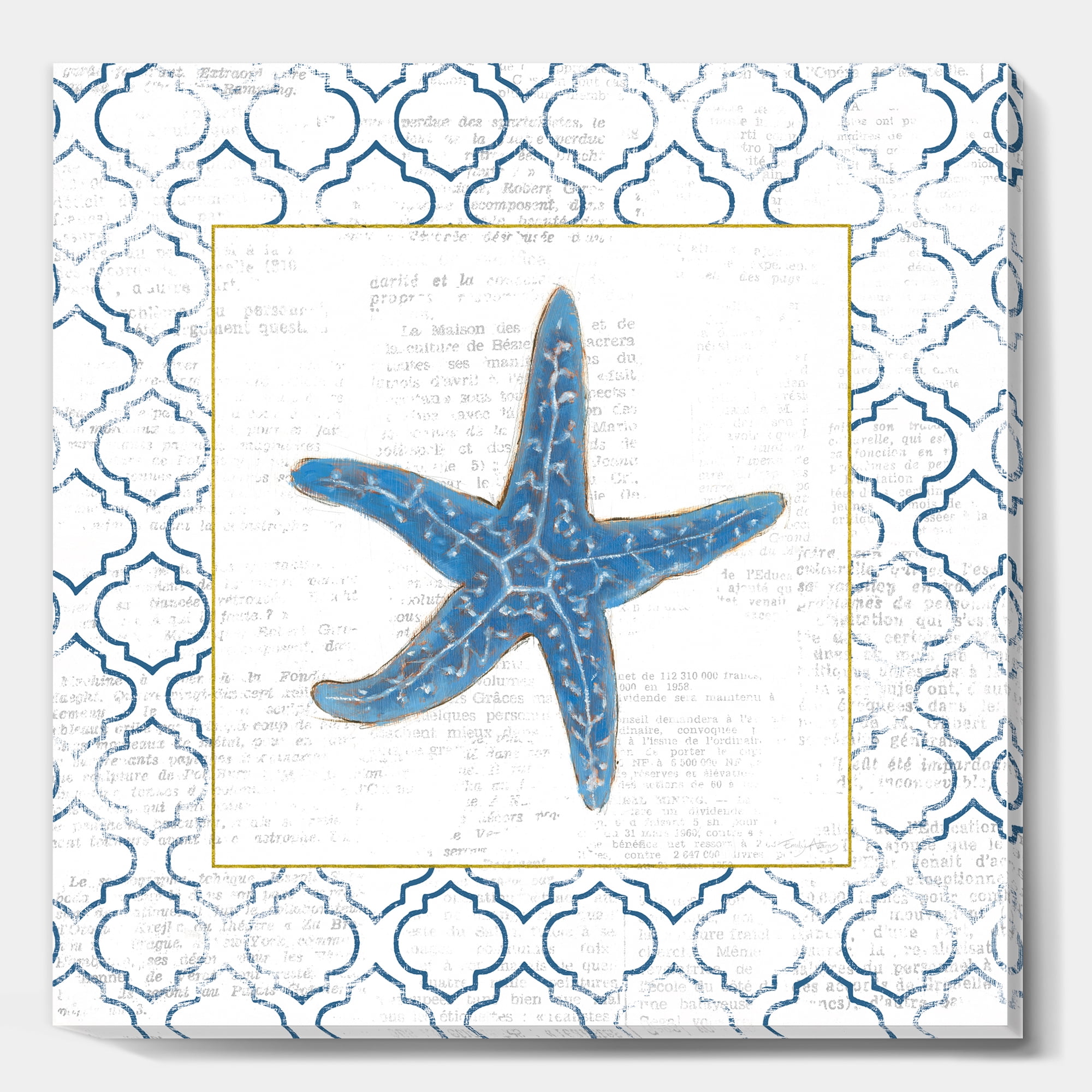 Designart 'Navy Starfish with Gold' Nautical & Coastal Premium Canvas Wall Art