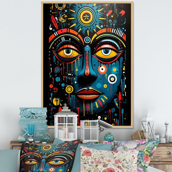 Designart "Ndebele Artistry African Inspiration" People Framed Wall Art - Global Blue African Tribal Entryway Framed Wall Art