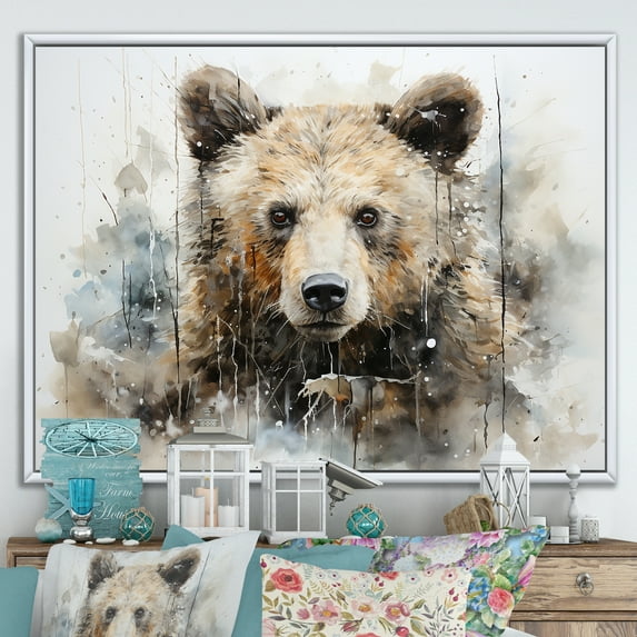 Designart "Necessities In A Bear Portrait" Minimalism Floater Framed Wall Art Living Room