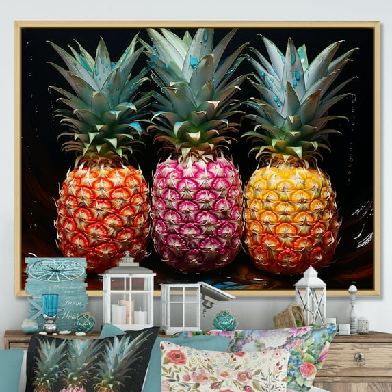 Designart "Nectar From A Neon Pineapple I" Pineapples Floater Framed Canvas Art Print