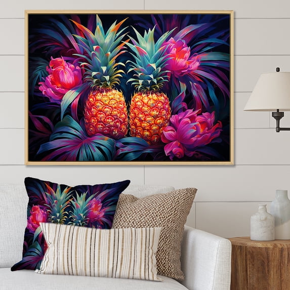 Designart "Nectar From A Neon Pineapple" Pineapples Floater Framed Wall Art Prints