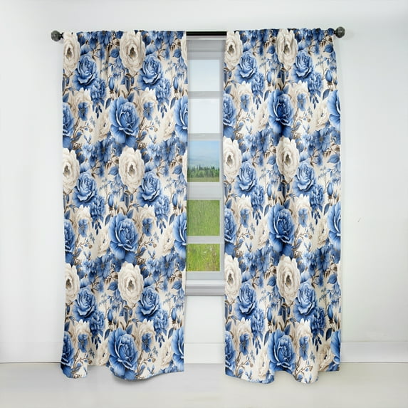 Designart "Neo-Victorian Elegance: Blue Roses Pattern II" Floral Blackout Curtain Panels