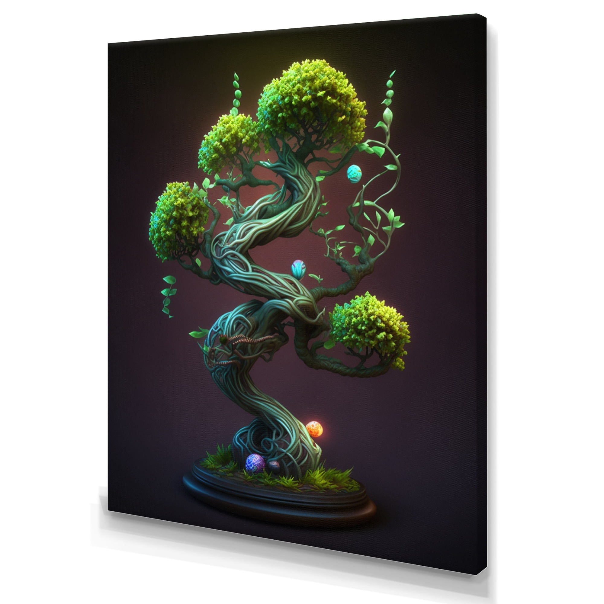 Designart Neon Bonsai Swirl Tree III Canvas Wall Art