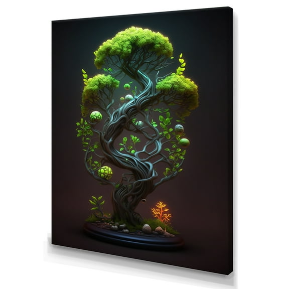 Designart Neon Bonsai Swirl Tree V Canvas Wall Art