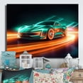 thumbnail image 1 of Designart "Neon Exotic Car in Teal II" Neon Car Metal Wall Decor, 1 of 5