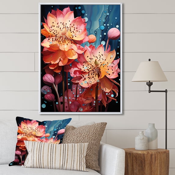 Designart "Neon Fusion Of Pink Orchids I" Orchids Floater Framed Wall Decor