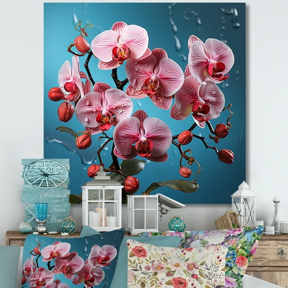 Designart "Neon Fusion Of Pink Orchids IV" Orchids Wall Art Living Room