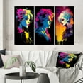 thumbnail image 1 of Designart "Neon Glamour Retro Diva Woman Portrait IV" Woman Pop Art Wall Art Set Of 3 - Glam Pink Canvas Set For Living Room Decor, 1 of 6
