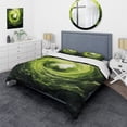 thumbnail image 1 of Designart "Neon Green Spiral Fusion II" Abstract Bedding Covert Set - Abstract Green Modern Bed Set With 2 Shams, 1 of 5