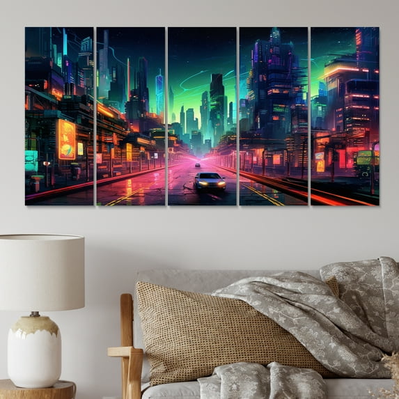 Designart "Neon-Lit Cityscape of Berlin I" Cityscapes Wall Art Prints Set